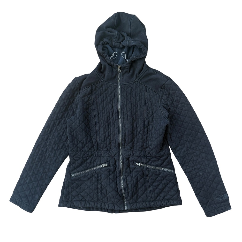 The North Face Quilted Hoodie Jacket Full Zip Cotton Lined Medium Black Zipper